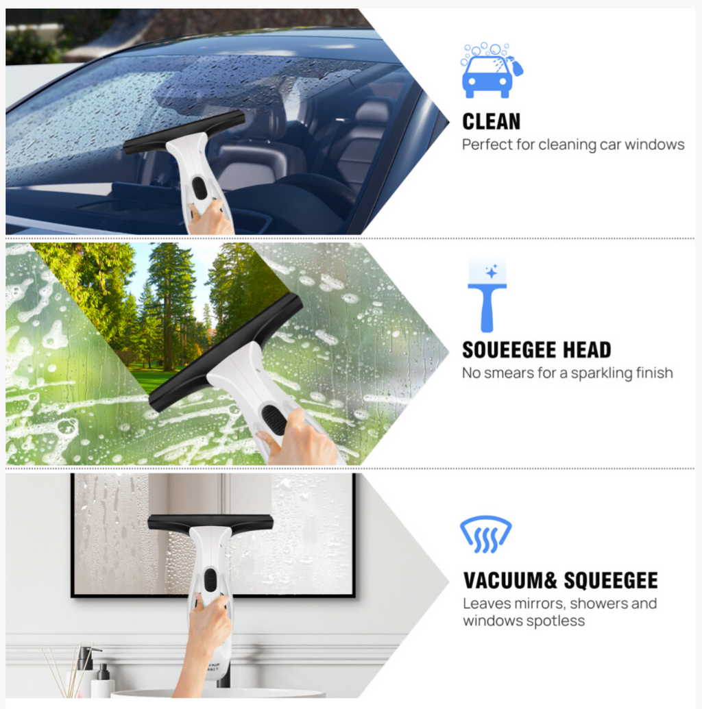 Cordless 3-in-1 Window Vacuum Cleaner with Spray Bottle & Microfibre Pad
