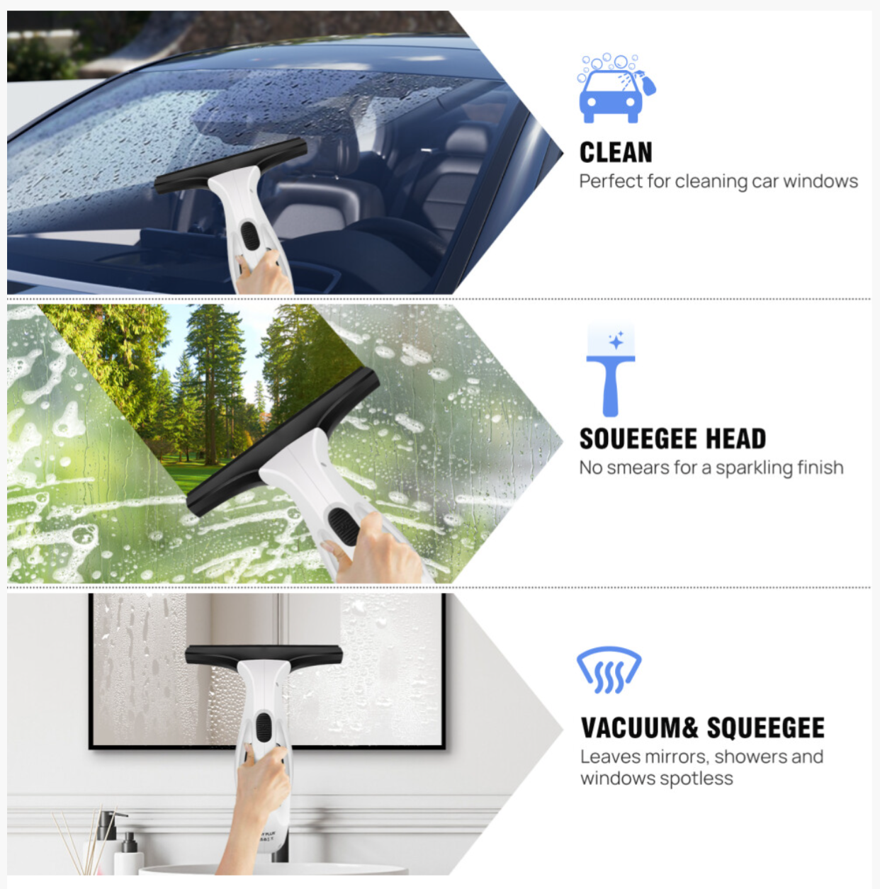 Cordless 3-in-1 Window Vacuum Cleaner with Spray Bottle & Microfibre Pad