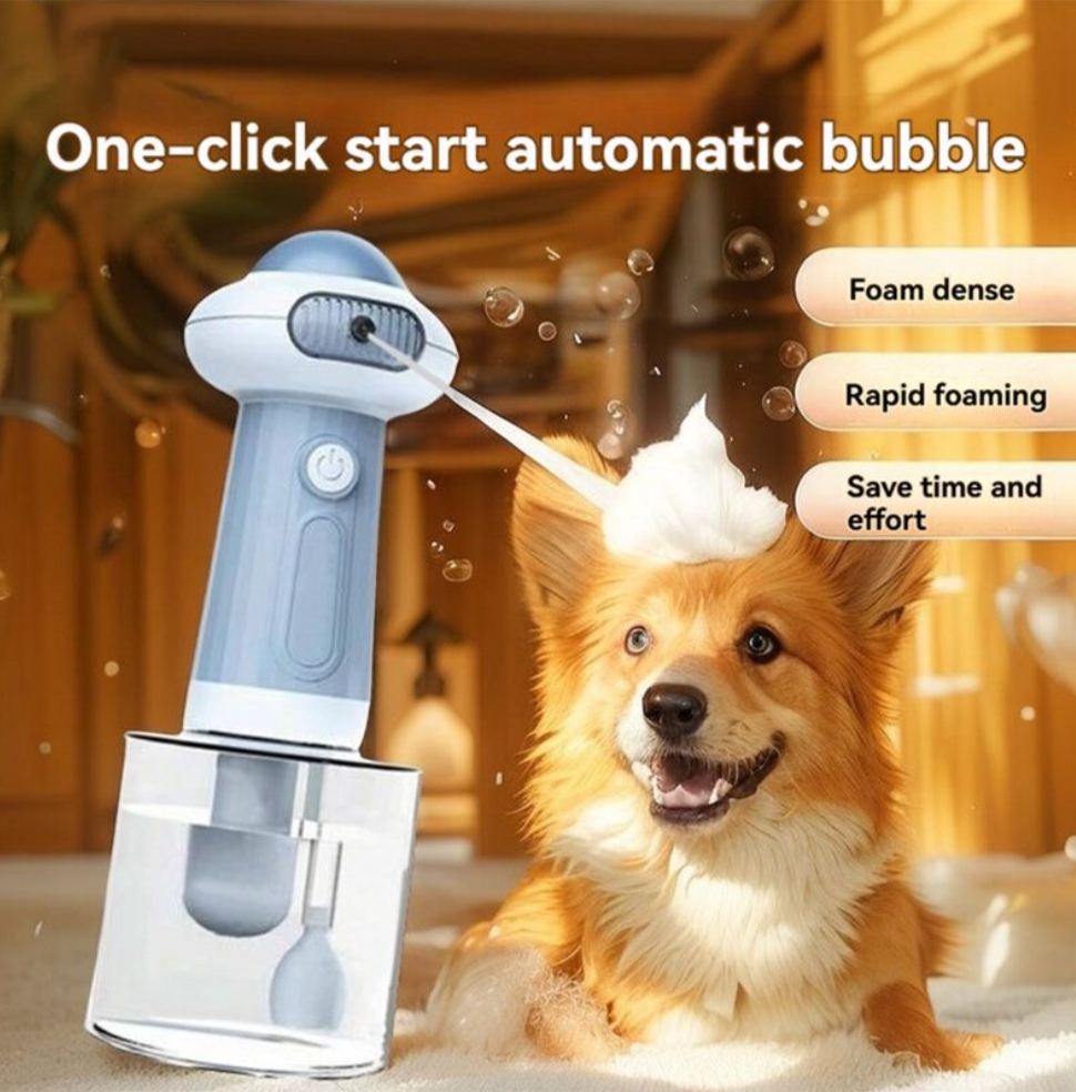 Automatic Pet Shampoo Foaming Bath Brush – Rechargeable Dog & Cat Bubble Washer