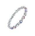 Adjustable Heart Crystal Magnetic Bracelet – Silver Tone with Pink, Blue & Clear Heart Gems