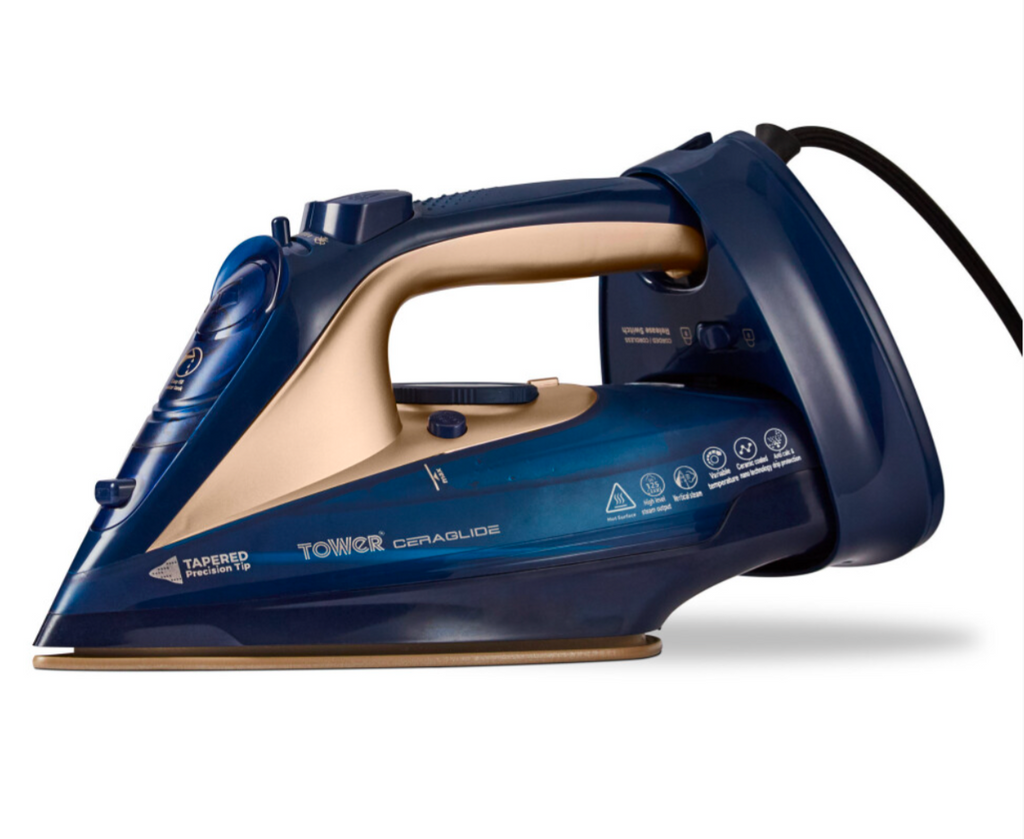 Tower T22008BLG CeraGlide 2400W Cord Steam Iron Blue and Gold