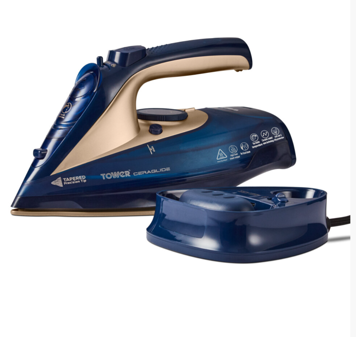 Tower T22008BLG CeraGlide 2400W Cord Steam Iron Blue and Gold