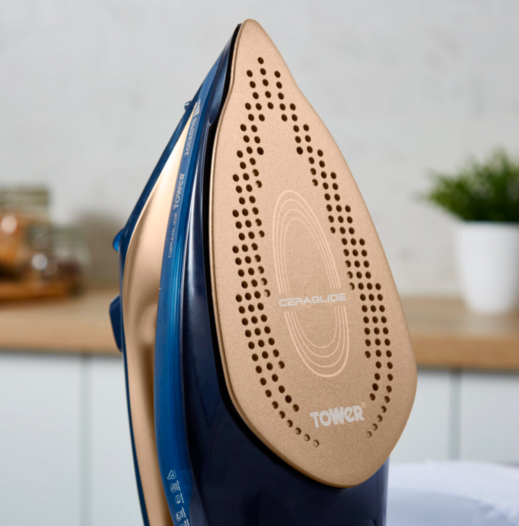 Tower T22008BLG CeraGlide 2400W Cord Steam Iron Blue and Gold