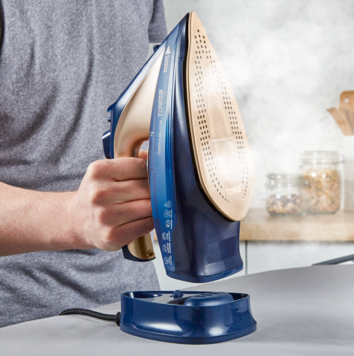 Tower T22008BLG CeraGlide 2400W Cord Steam Iron Blue and Gold