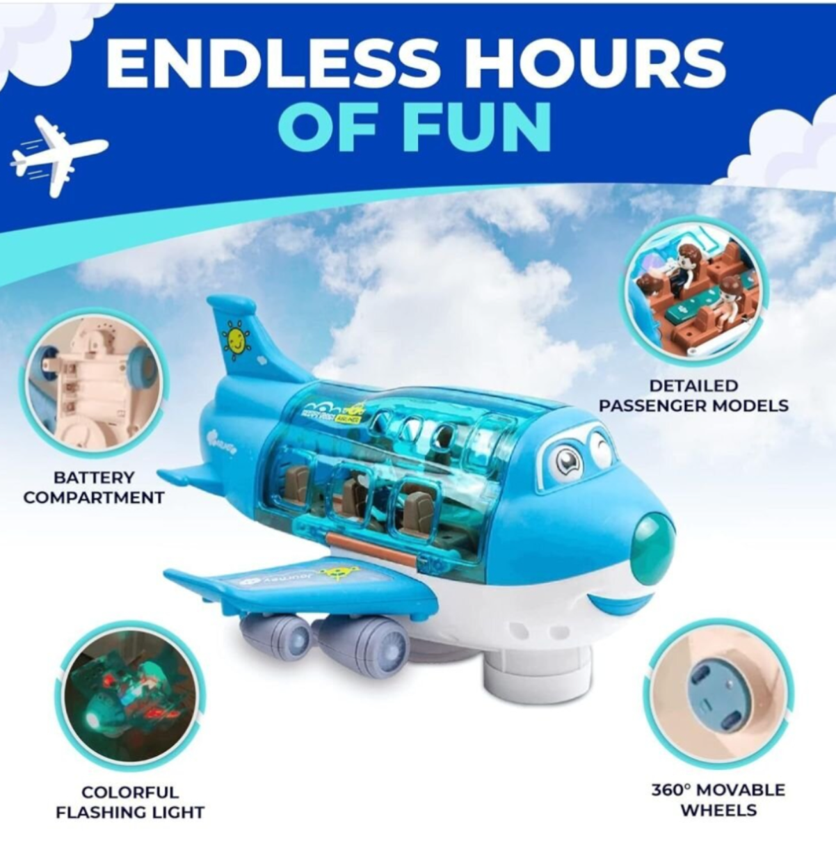 Electric Airplane Toy with Music, Lights & Rotating Action