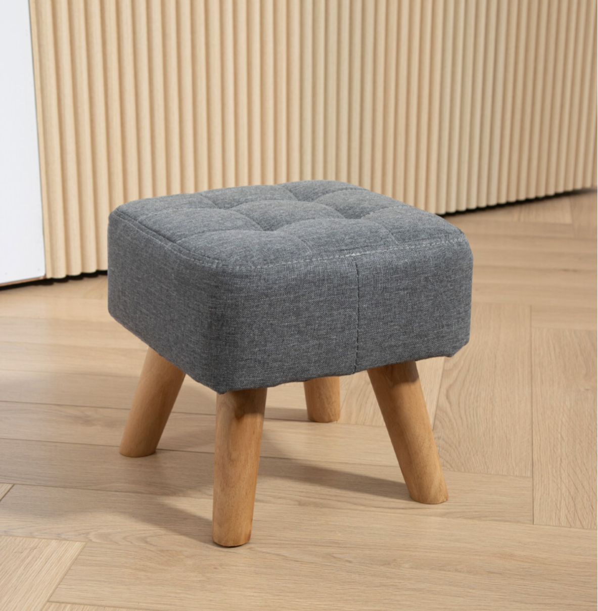 HOMCOM Modern Footstool, Fabric Foot Rest with Rubber Wood Legs, Grey