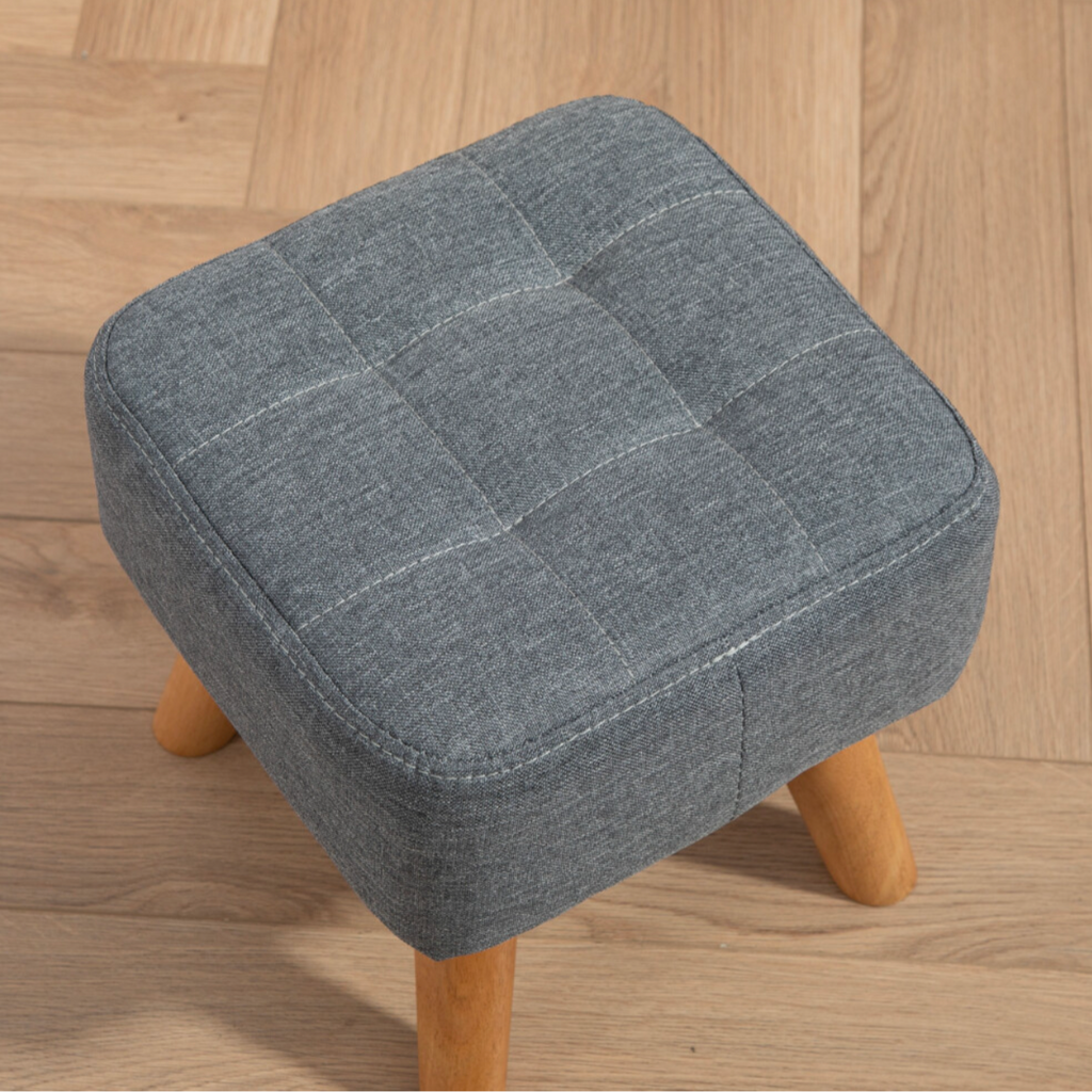 HOMCOM Modern Footstool, Fabric Foot Rest with Rubber Wood Legs, Grey