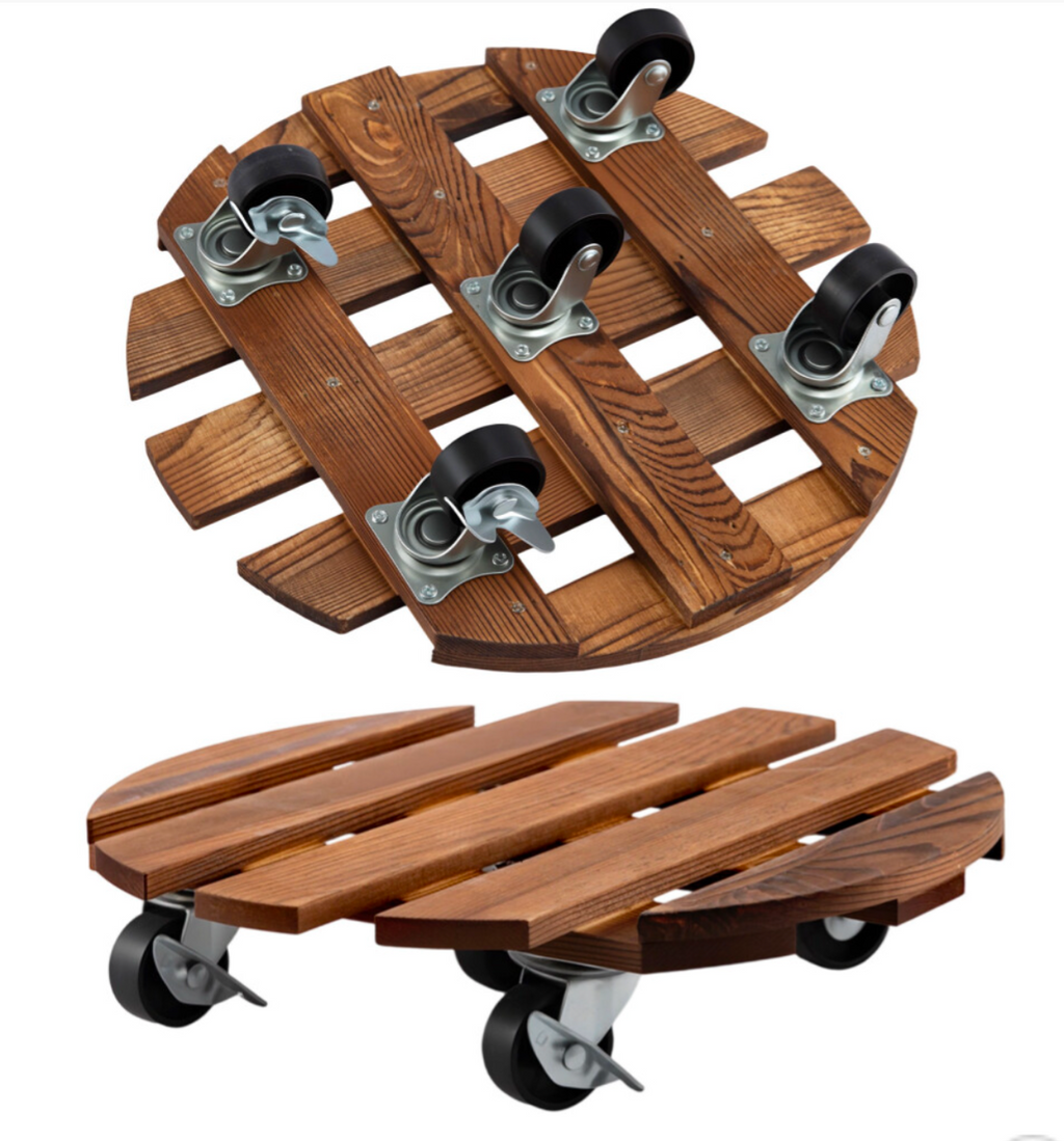 2 Pack 30cm Wooden Plant Caddies with Wheels