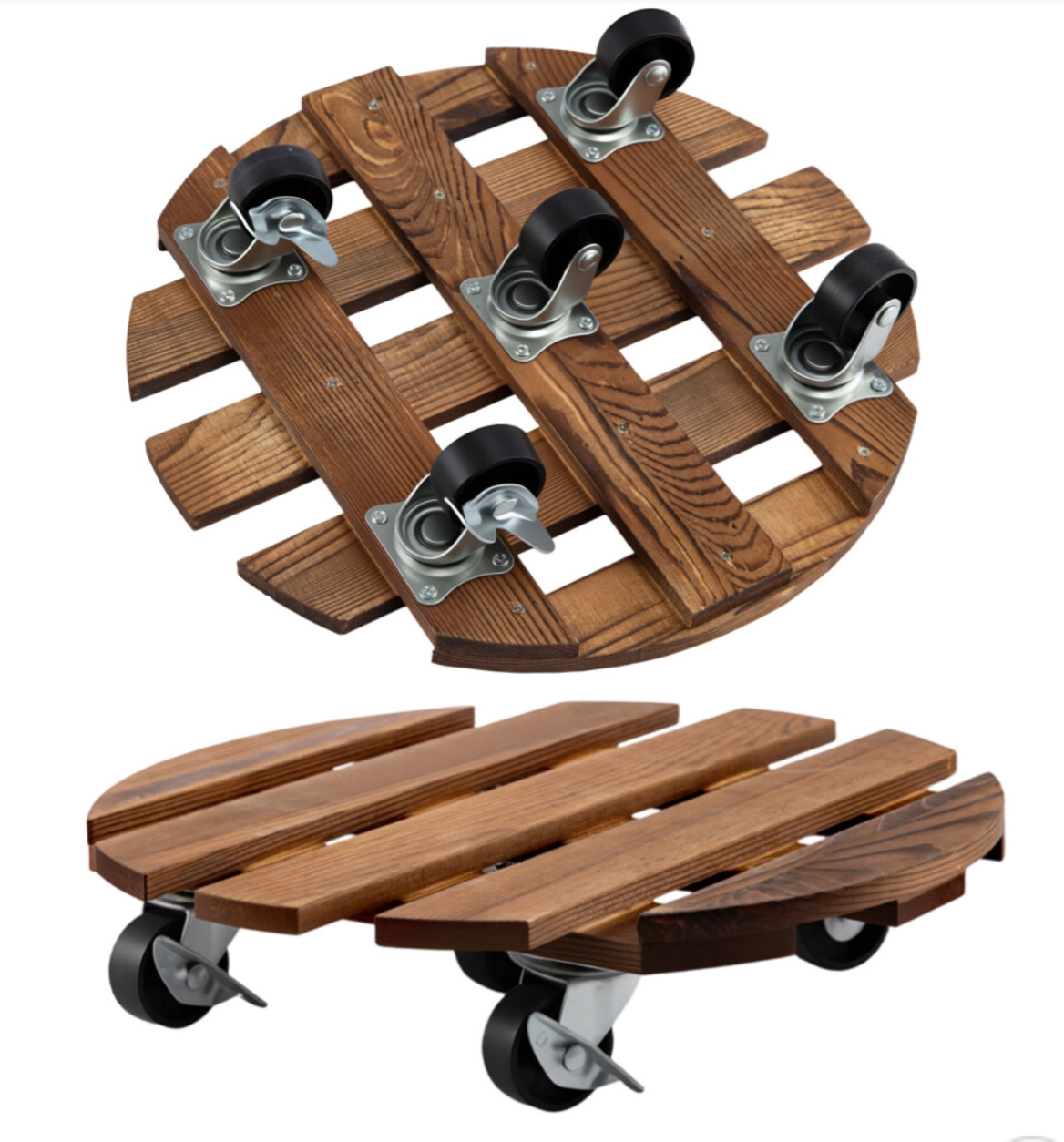 2 Pack 30cm Wooden Plant Caddies with Wheels