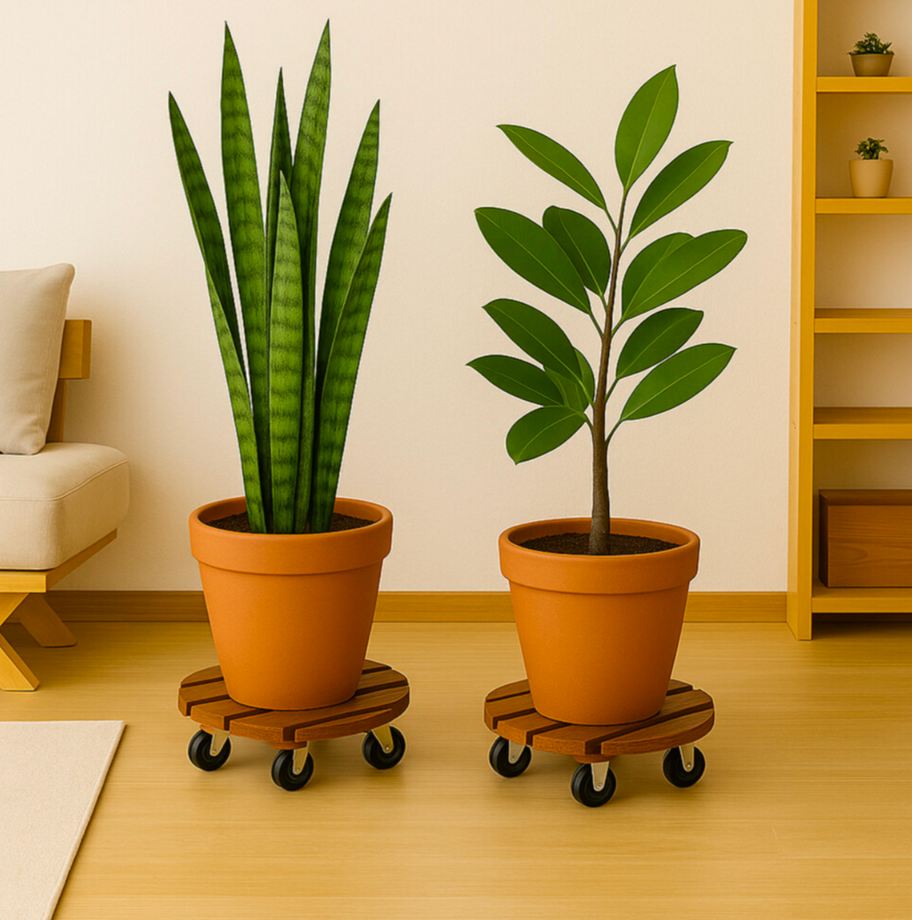 2 Pack 30cm Wooden Plant Caddies with Wheels