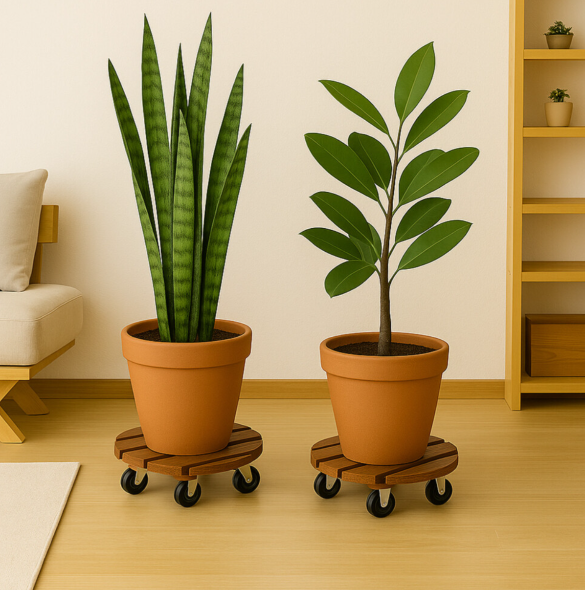 2 Pack 30cm Wooden Plant Caddies with Wheels
