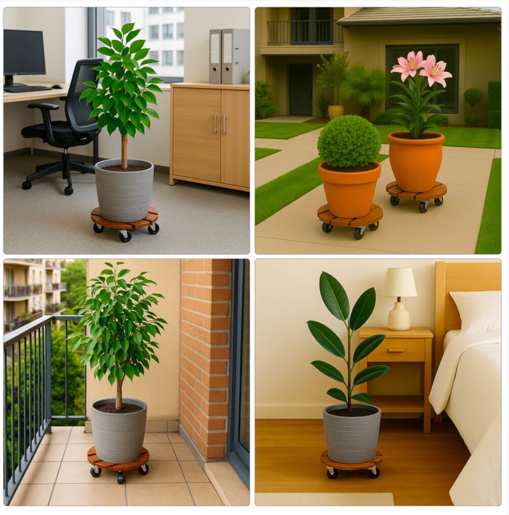 2 Pack 30cm Wooden Plant Caddies with Wheels