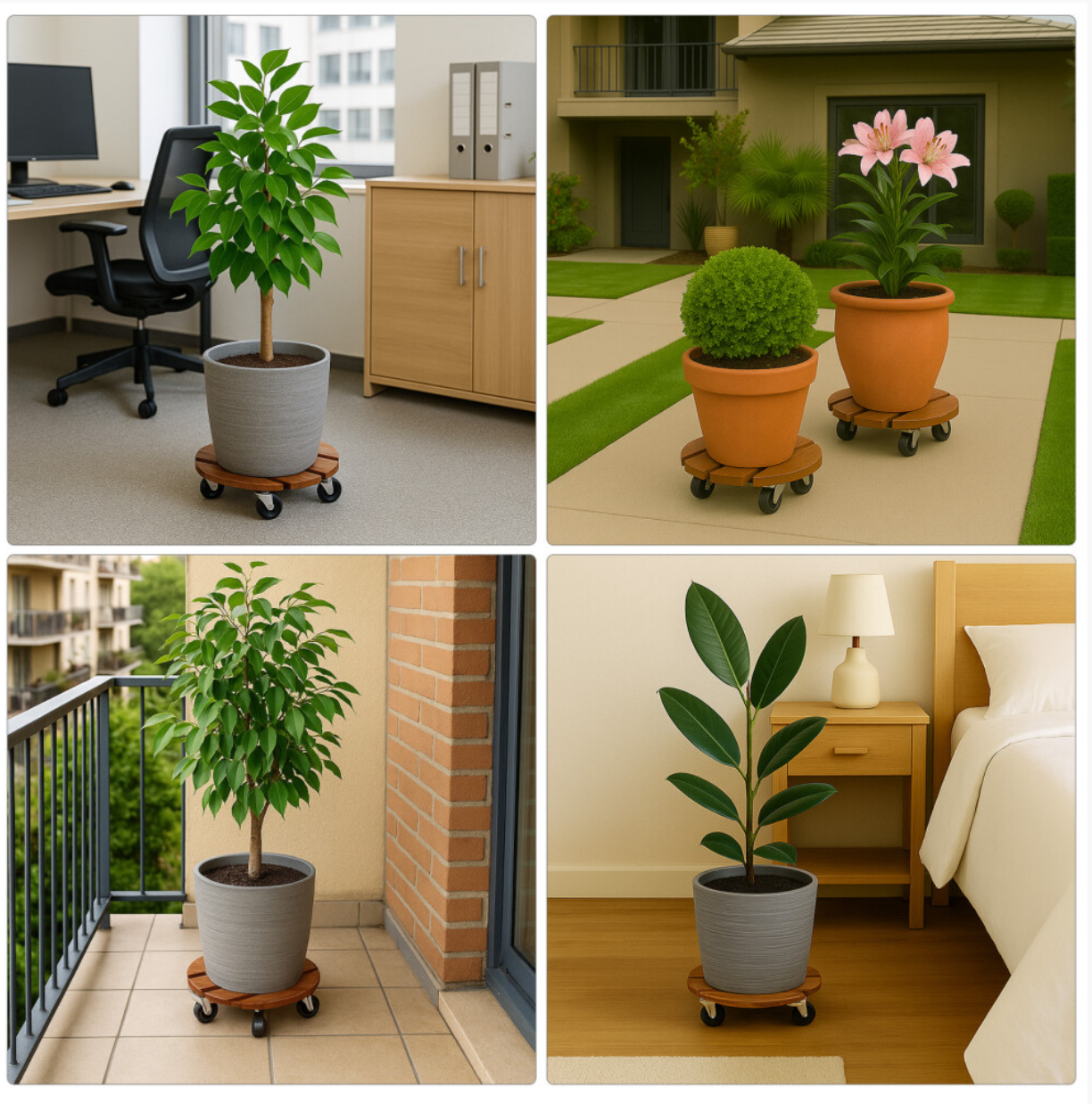 2 Pack 30cm Wooden Plant Caddies with Wheels