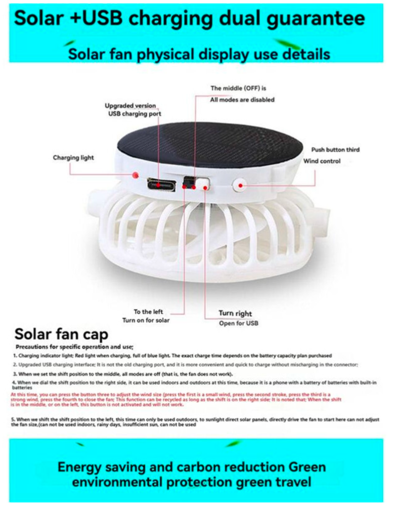 USB Rechargeable Solar Fan Cap – Breathable Mesh Summer Hat