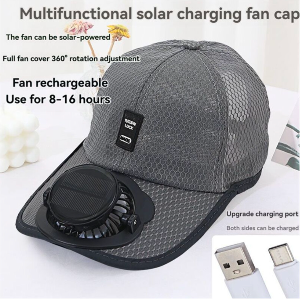 USB Rechargeable Solar Fan Cap – Breathable Mesh Summer Hat