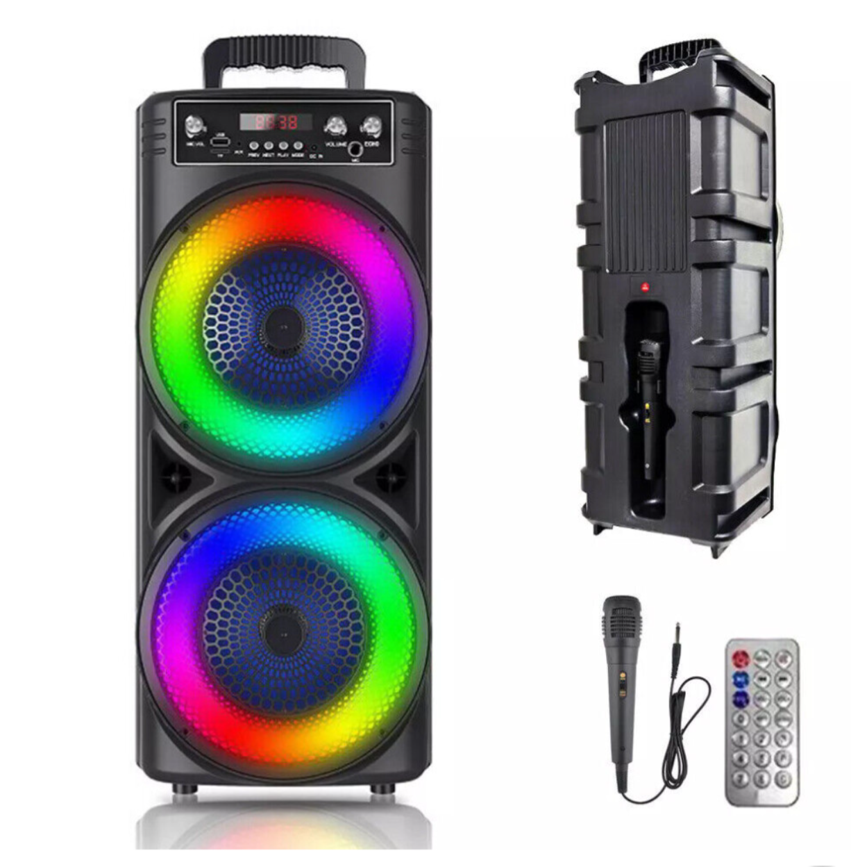 6000W Bluetooth Party Speaker with Dual Subwoofers, RGB Lights & Wireless Microphone
