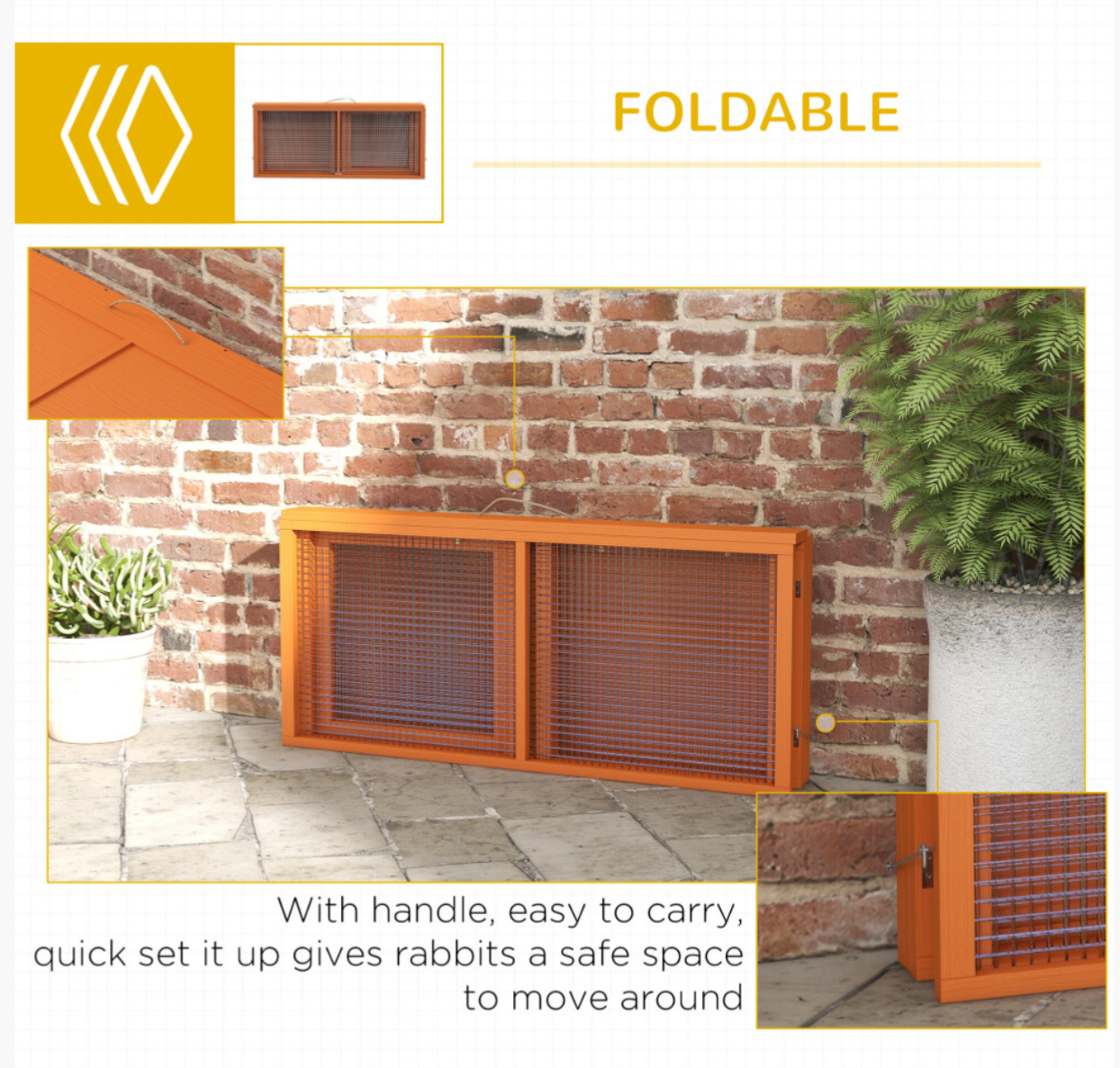 PawHut Wooden Rabbit Hutch & Folding Run – Openable Top