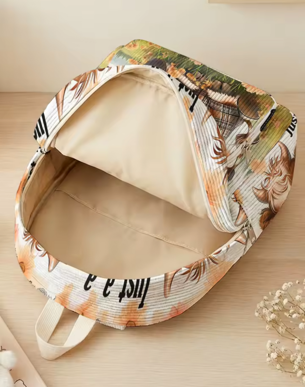 Highland Cow Backpack – Cute Highland Cattle Print with Front Pocket