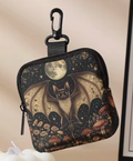 Mystical Bat & Moon Coin Purse – Gothic Floral Mushroom Design with Clip