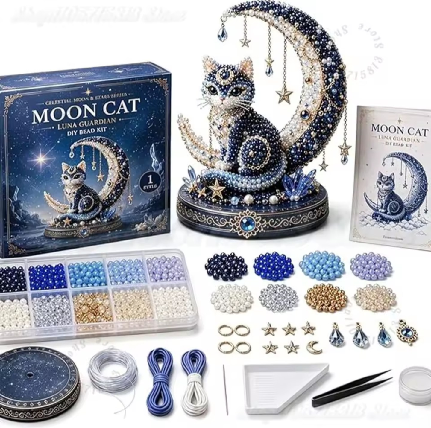 Celestial Moon Cat DIY Bead Art Kit – Luna Guardian Crescent Moon Cat Craft Kit