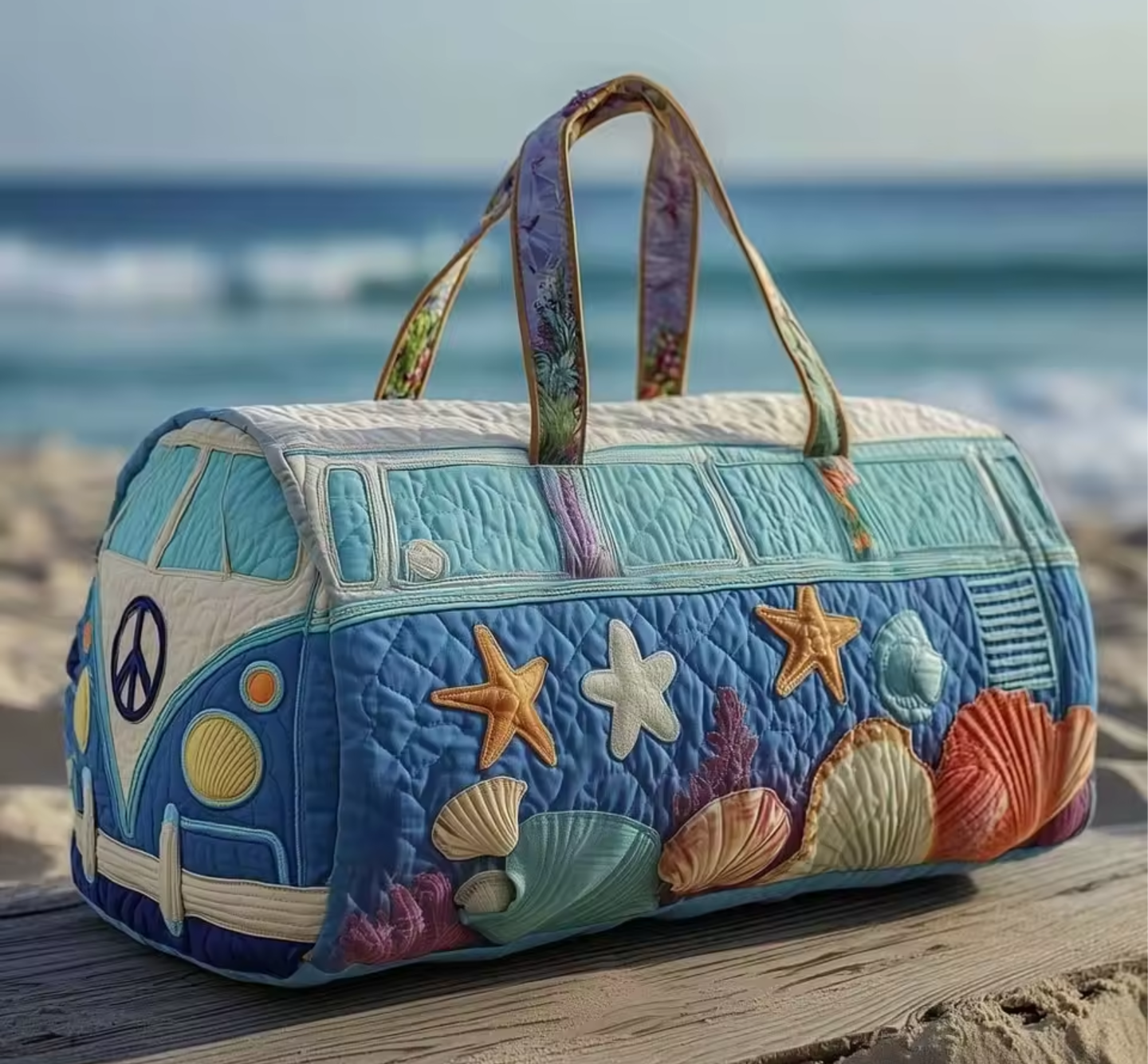 Quilted Coastal Beach Weekender Bag