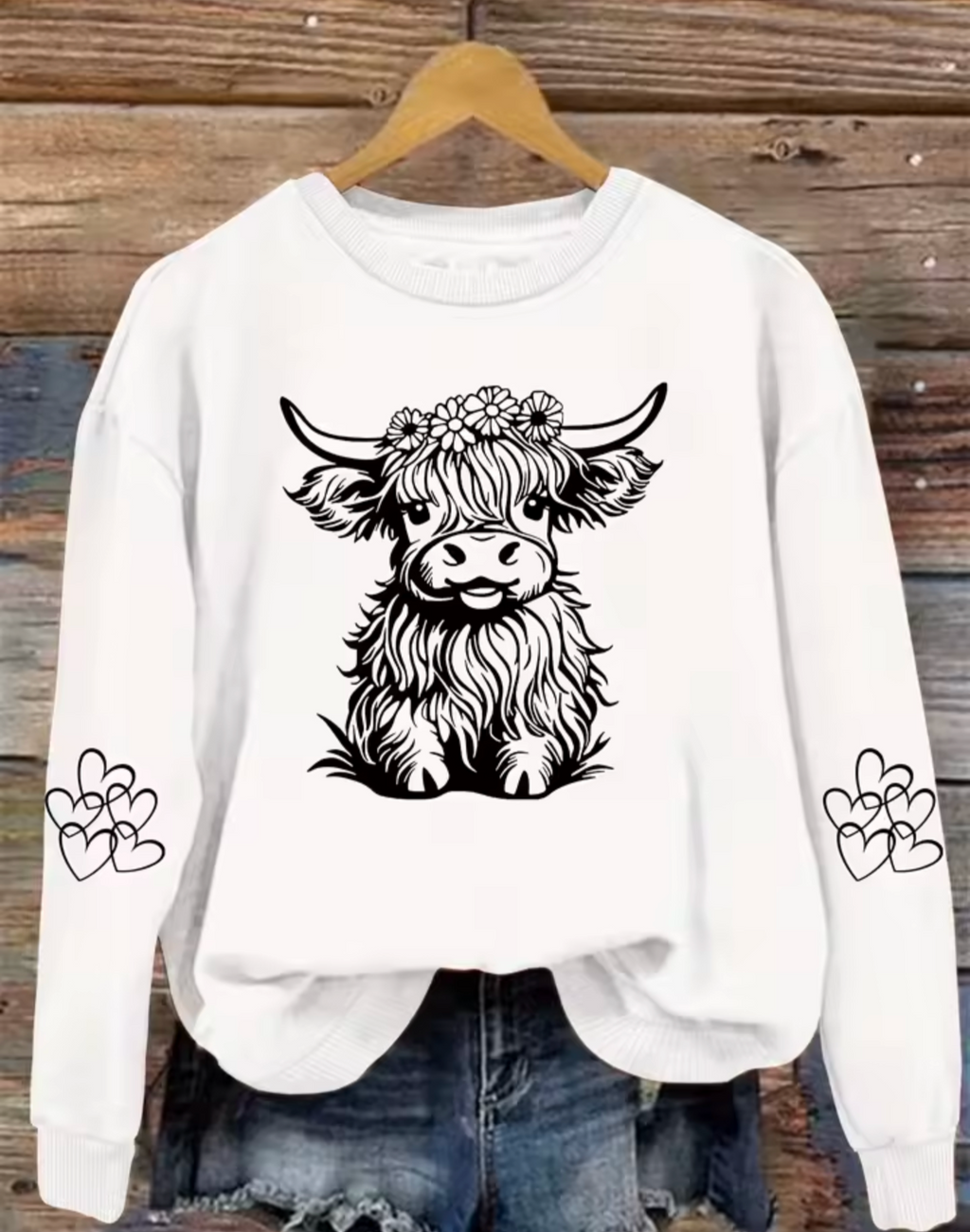 Flower Crown Highland Cow Sweatshirt
