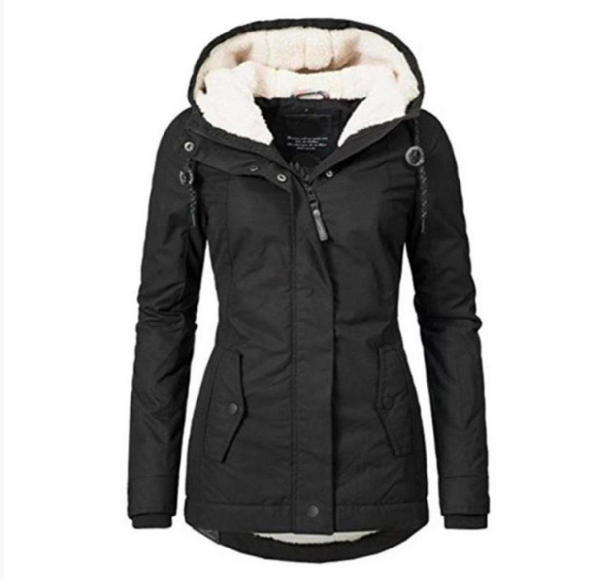 Women’s Black Faux Fur Lined Hooded Winter Parka Coat