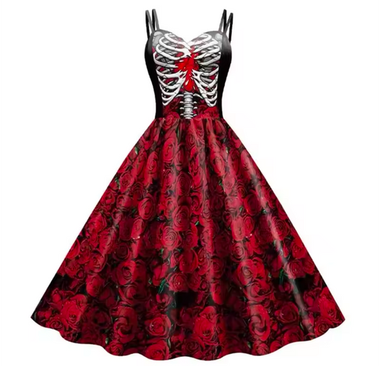 Halloween Skeleton Rose Gothic Dress