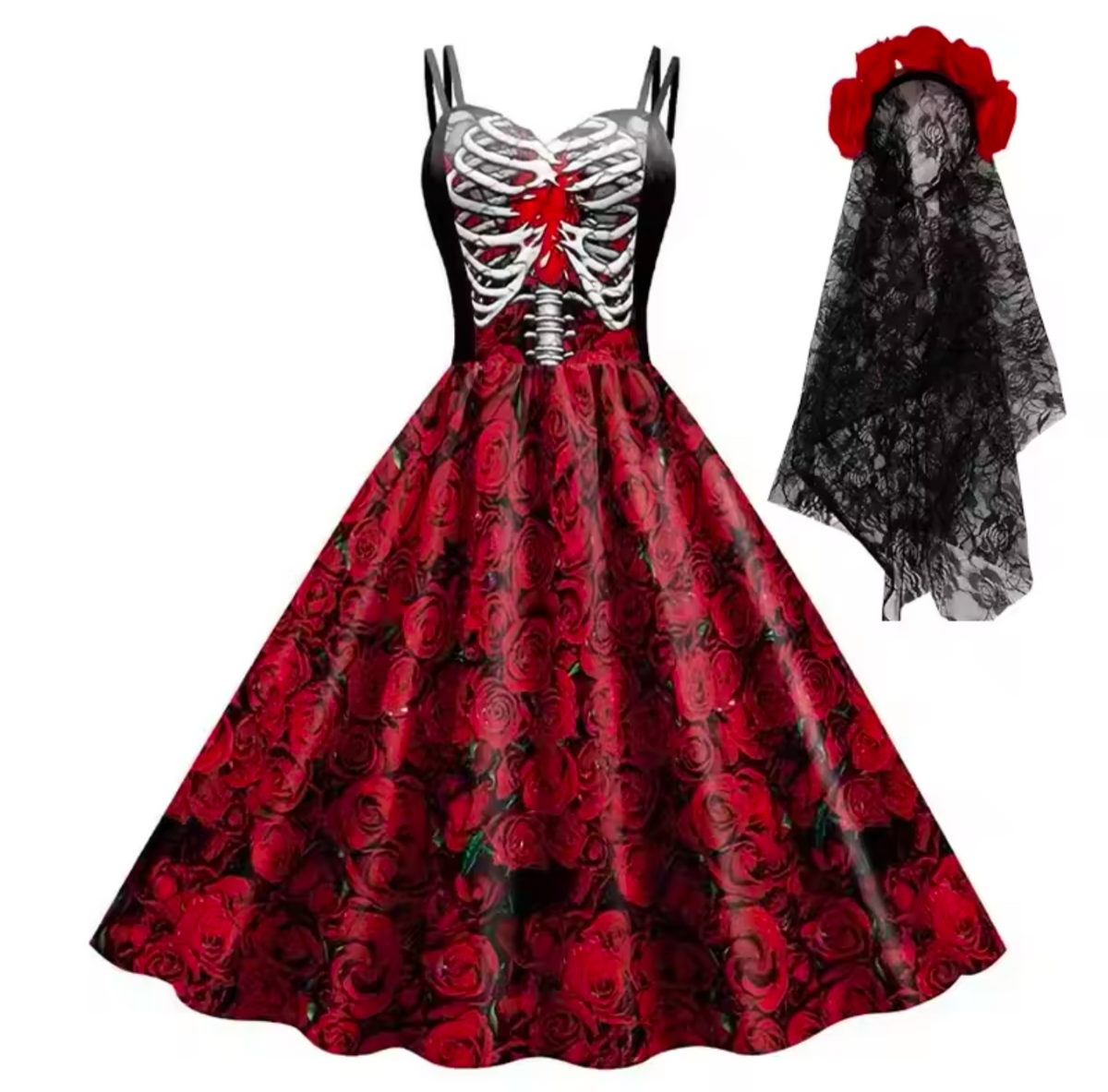 Halloween Skeleton Rose Gothic Dress