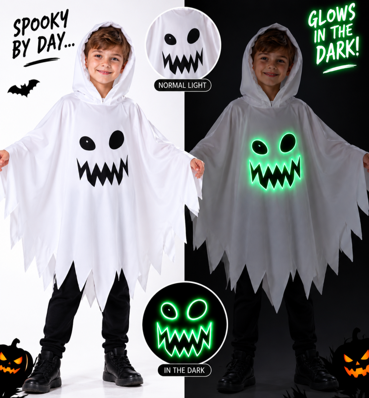 Glow-in-the-Dark Ghost Halloween Poncho