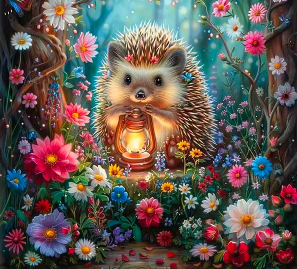 Enchanted Hedgehog Garden Diamond Painting – 30cm Round