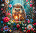 Enchanted Hedgehog Garden Diamond Painting – 30cm Round