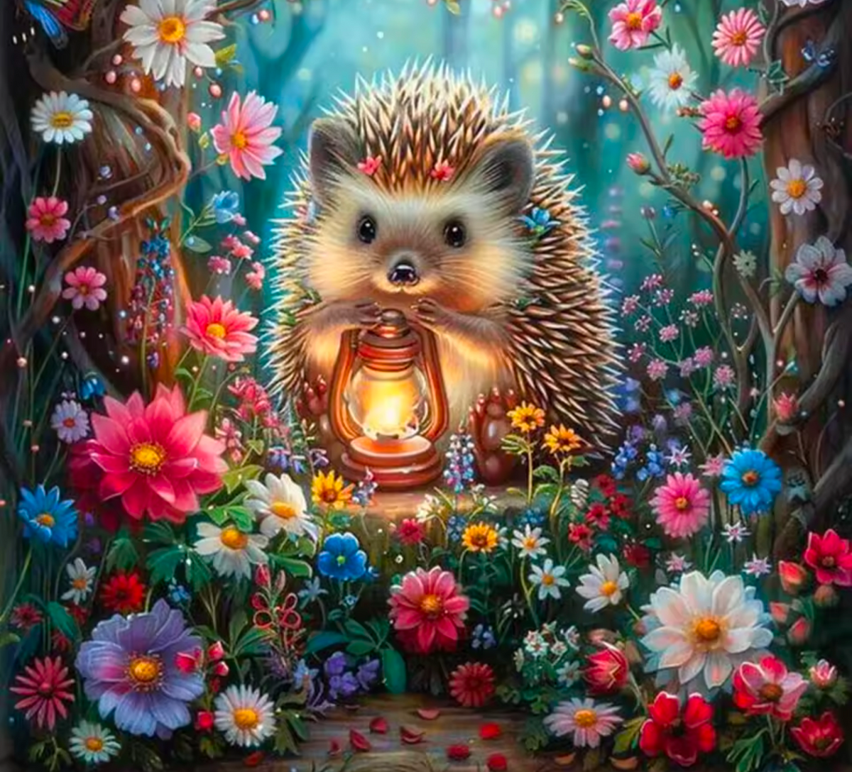 Enchanted Hedgehog Garden Diamond Painting – 30cm Round