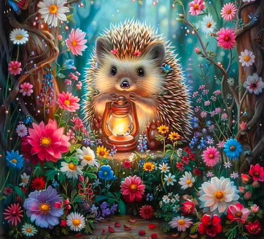 Enchanted Hedgehog Garden Diamond Painting – 30cm Round