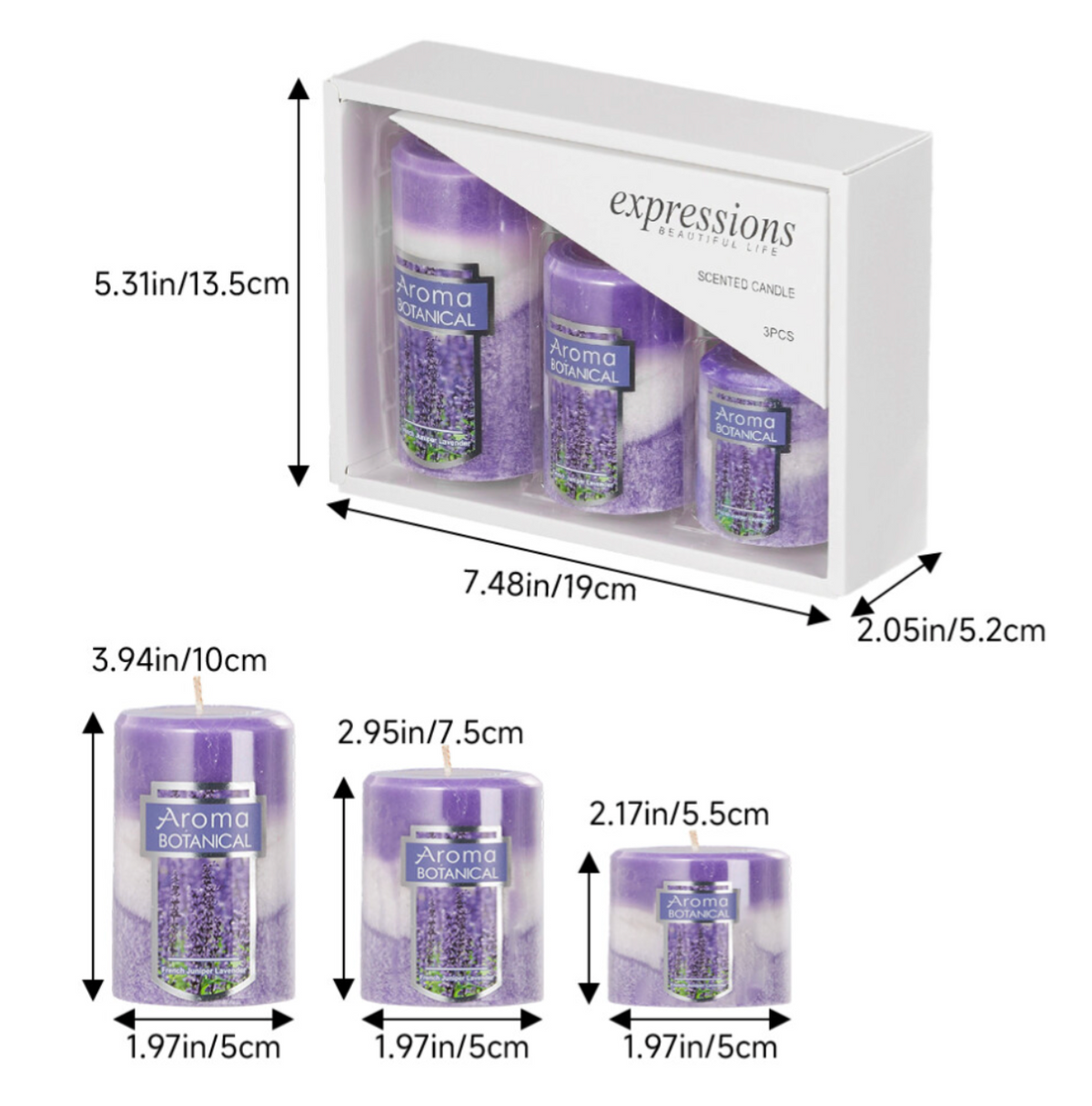 Lavender Blossom Scented Candle Set – 3 Piece