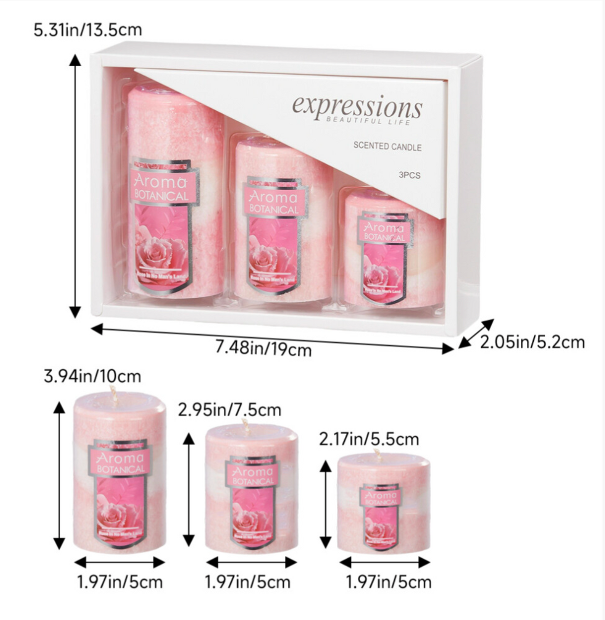 Rose Scented Candle Set – 3 Piece Aroma Botanical