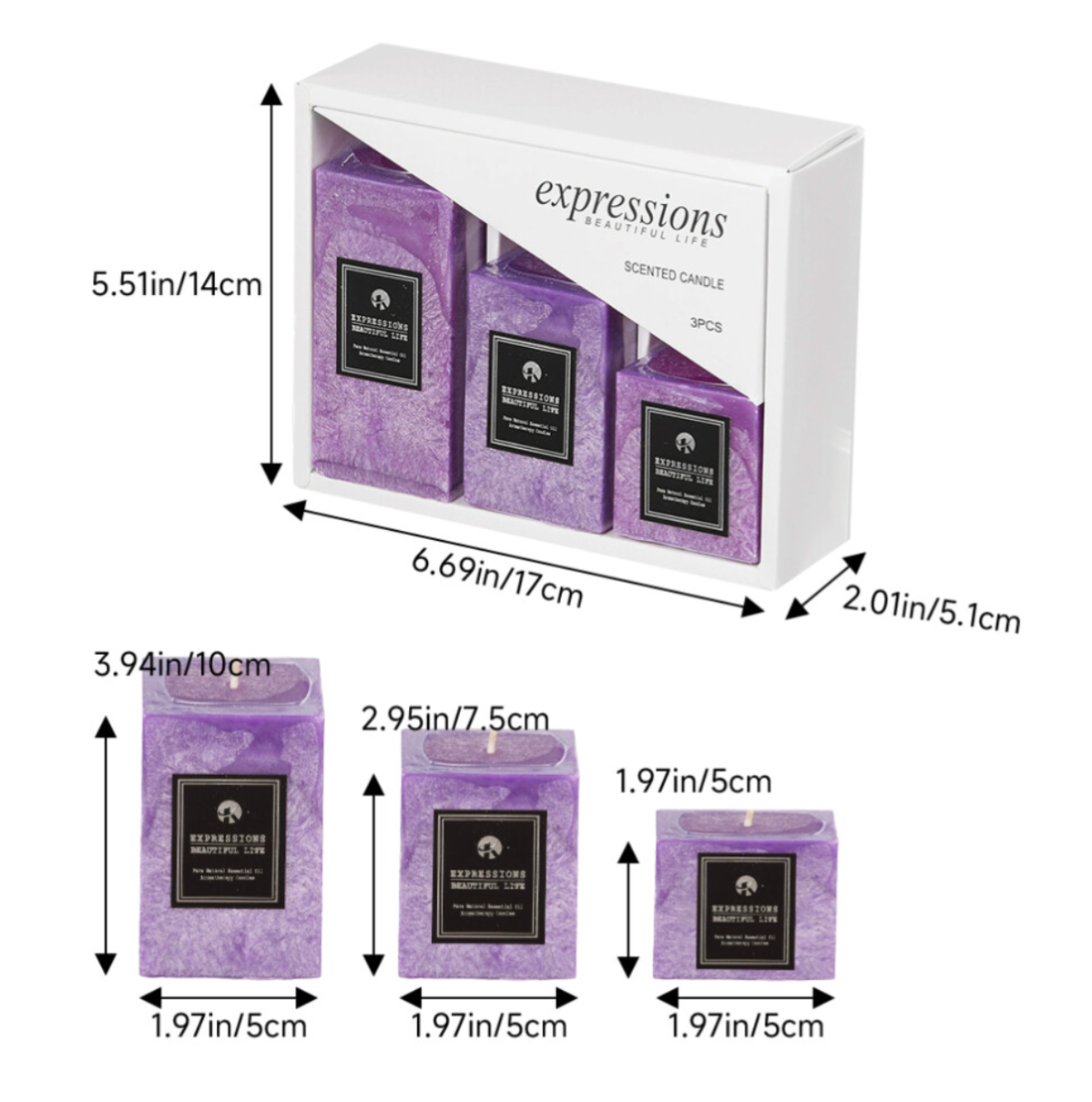 Purple Aromatherapy Lavender Scented Candle Set – 3 Piece