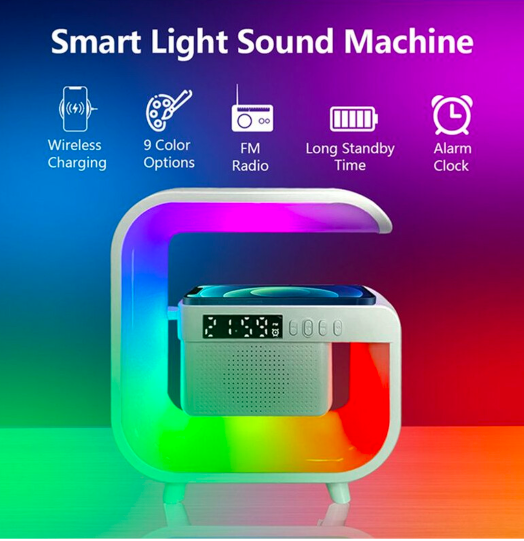 Smart LED Light & Sound Machine – Wireless Charging Alarm Clock with FM Radio