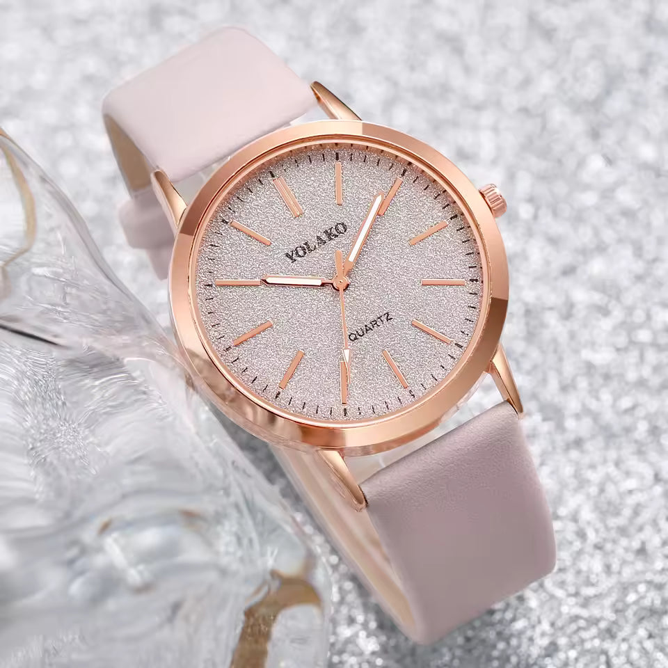 6pcs Luxury Women's Frosted Watch Set - Sparkling Heart Jewellery & Leather Strap Timepiece - Truly Yours