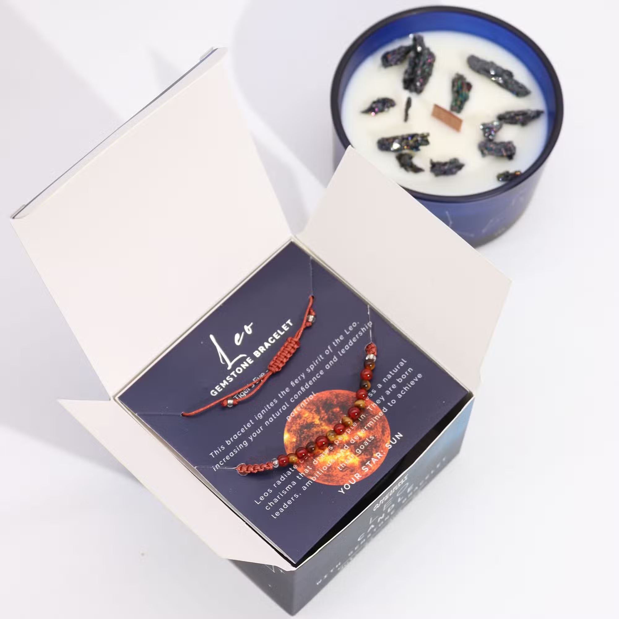 Zodiac Crystal Candle with Gemstone Bracelet - Leo Candle