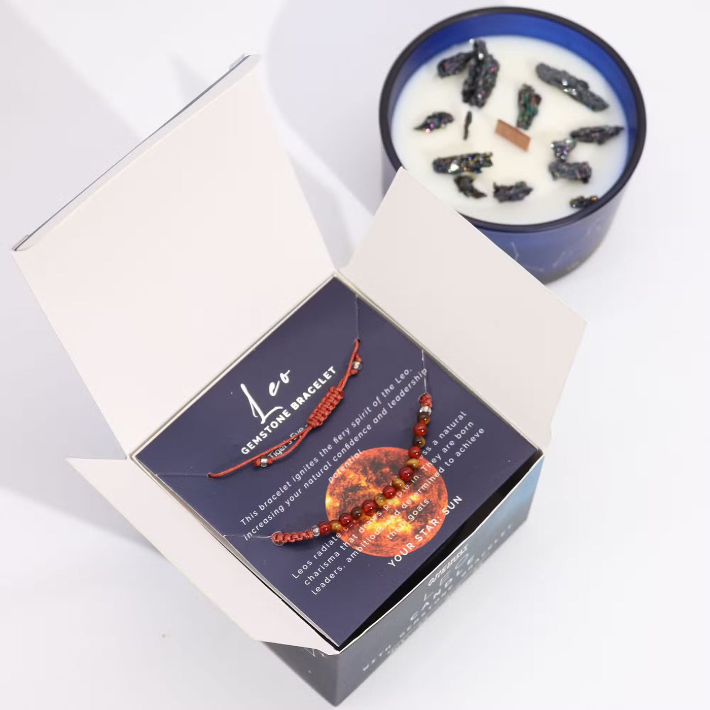 Zodiac Crystal Candle with Gemstone Bracelet - Leo Candle