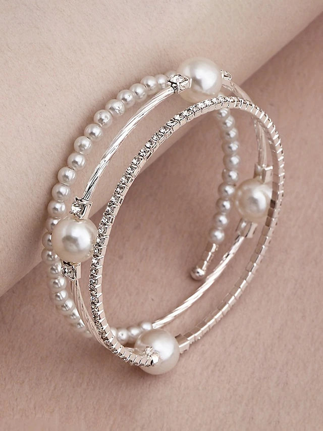 Imitation Pearl & Rhinestone Layered Bracelet - Truly Yours