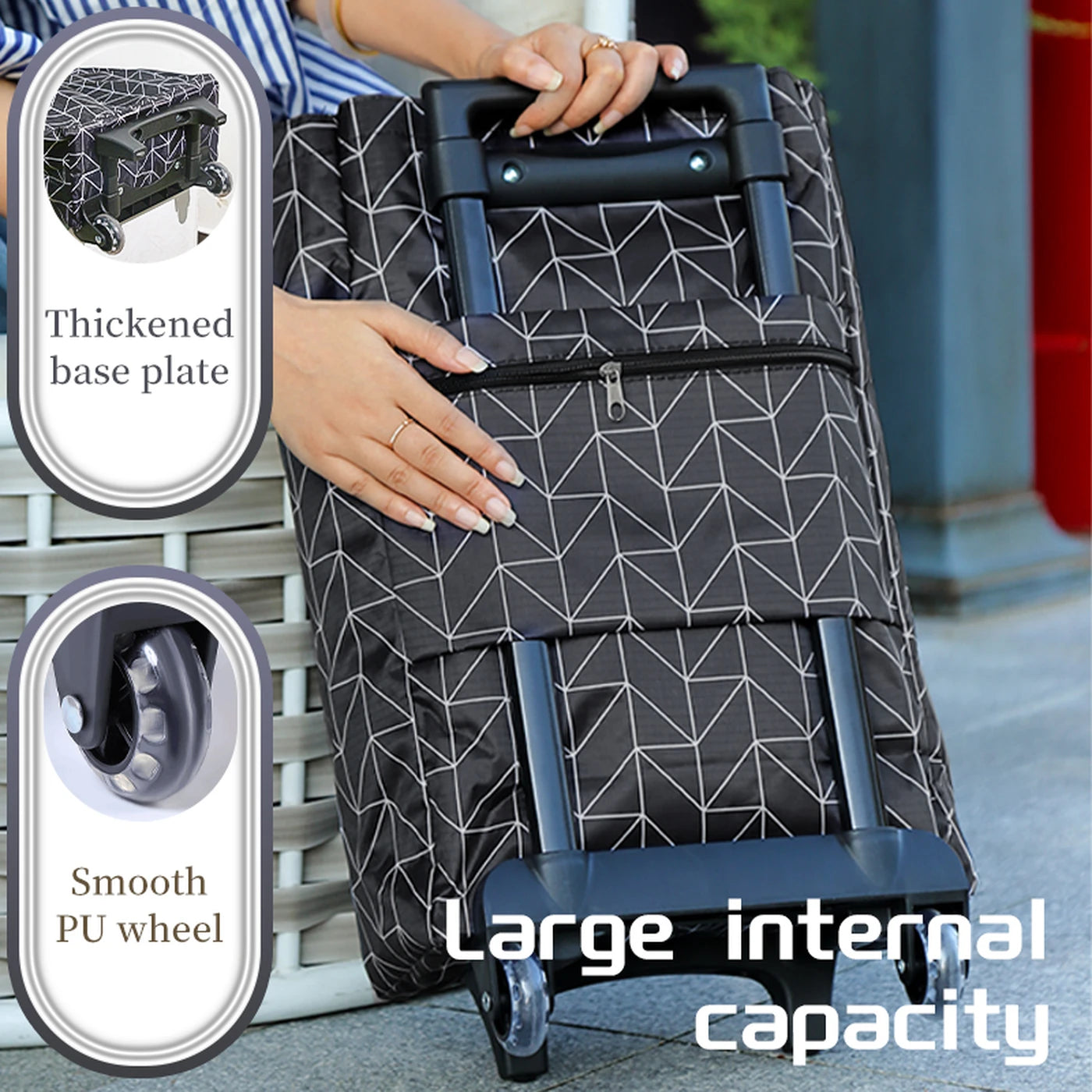 Portable Lightweight Pull Rod Trolley - Foldable - Black