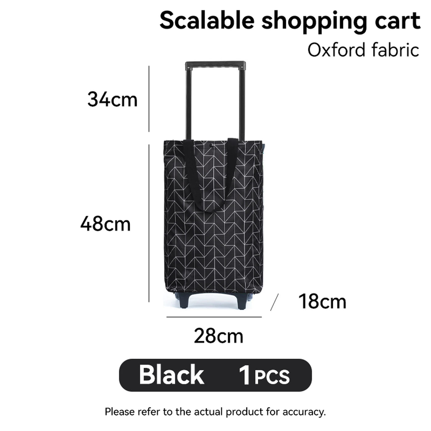 Portable Lightweight Pull Rod Trolley - Foldable - Black