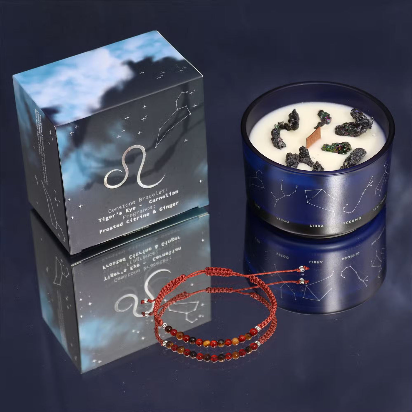Zodiac Crystal Candle with Gemstone Bracelet - Leo Candle