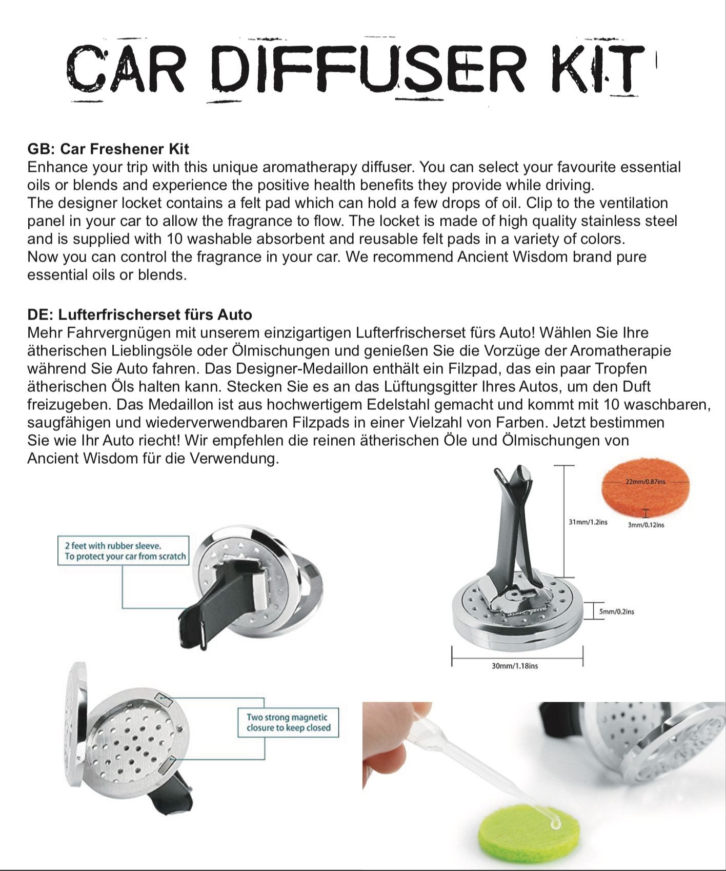 Car Diffuser Kit - Auto Wheel - 30mm Aromatherapy Car Diffuser Kit