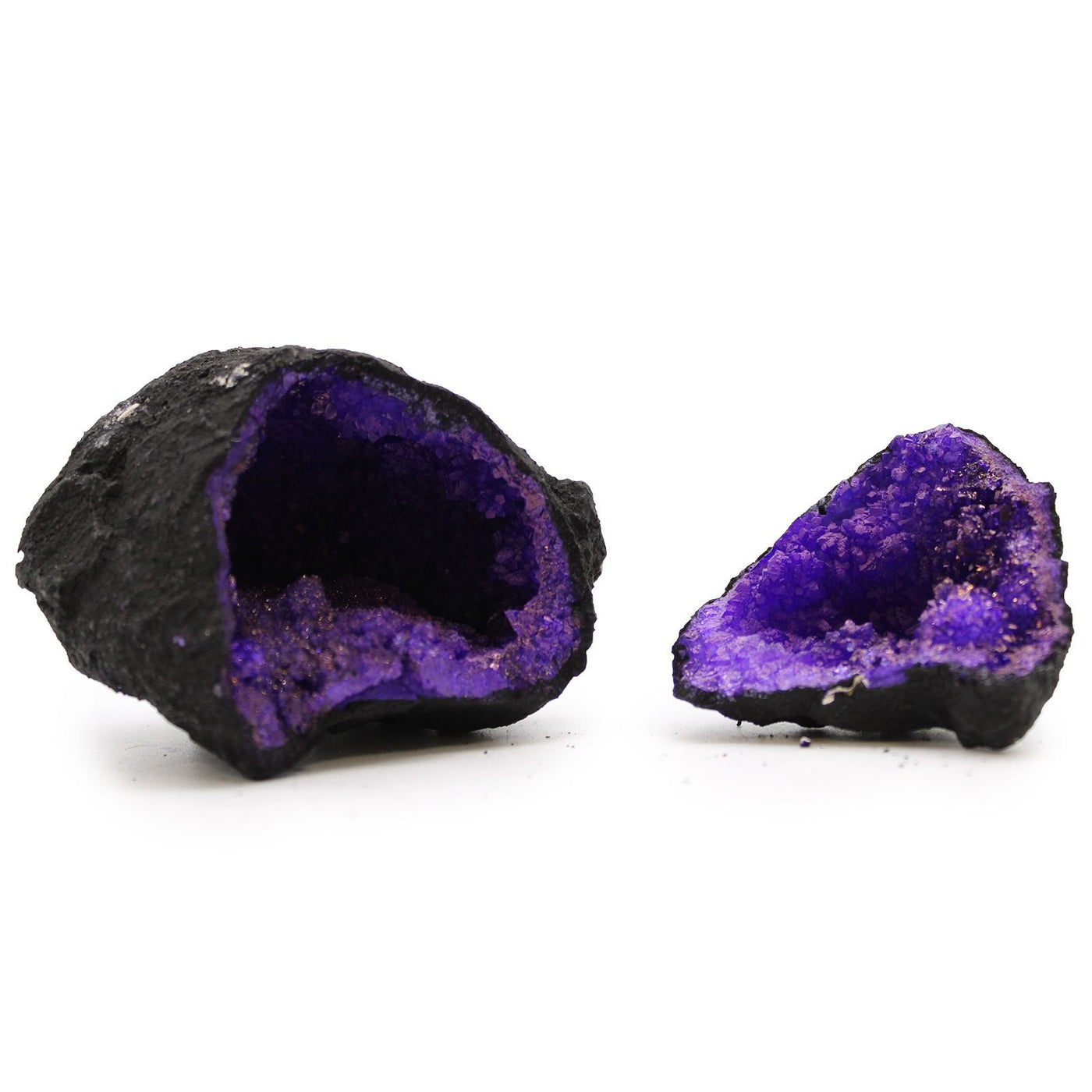 Coloured Calsite Geodes - Black Rock - Purple Coloured Calcite Geodes