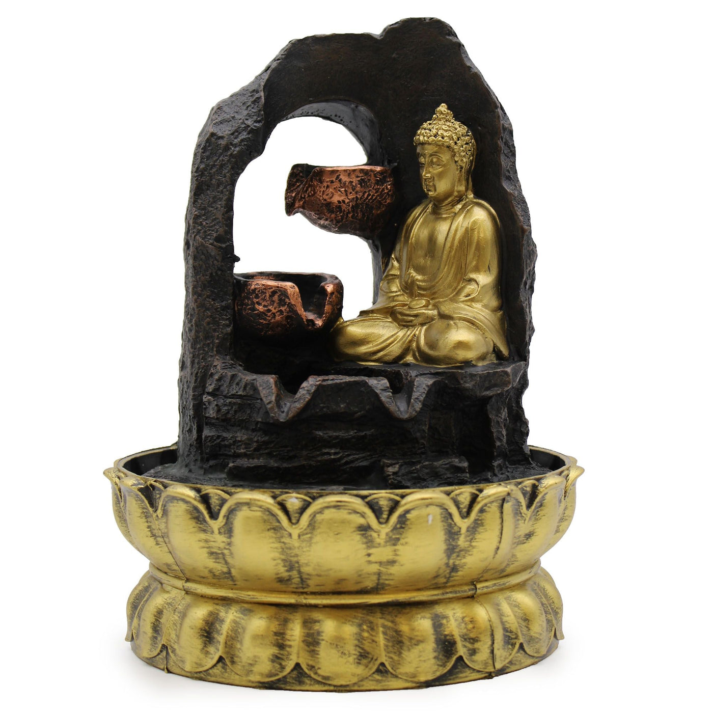 Tabletop Water Feature - 30cm - Golden Meditating Buddha Tabletop Water Features