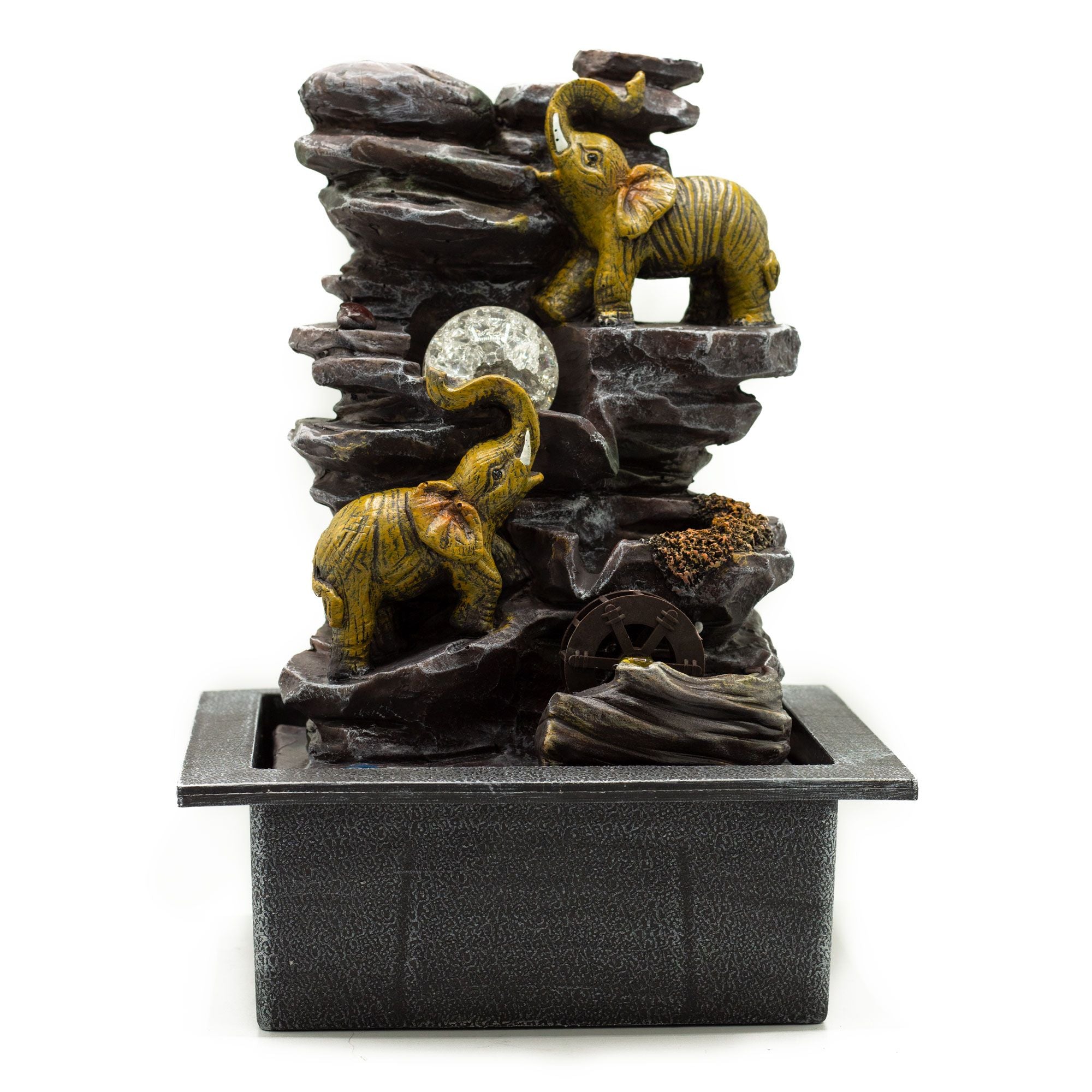 Tabletop Water Feature - 35cm - Elephants, Crystal Ball & Water Wheel Tabletop Water Features
