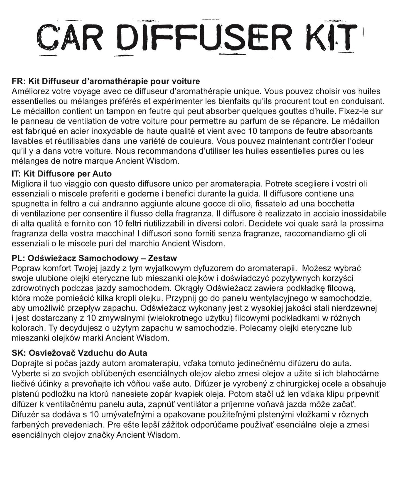 Car Diffuser Kit - Angel Wings - 30mm Aromatherapy Car Diffuser Kit
